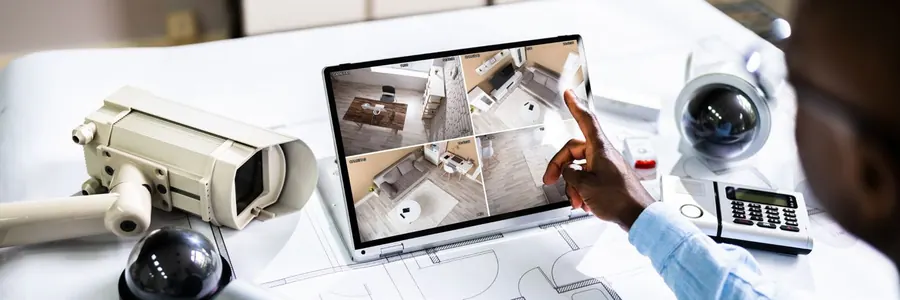 Trainee working with CCTV cameras and a monitoring screen